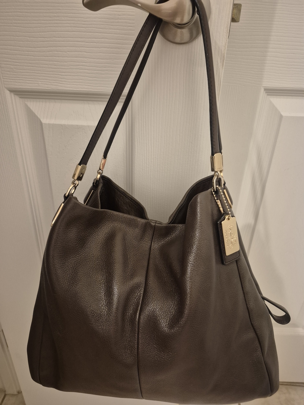 Coach Brown Pebbled Leather Shoulder Bag with Gold Hardware
